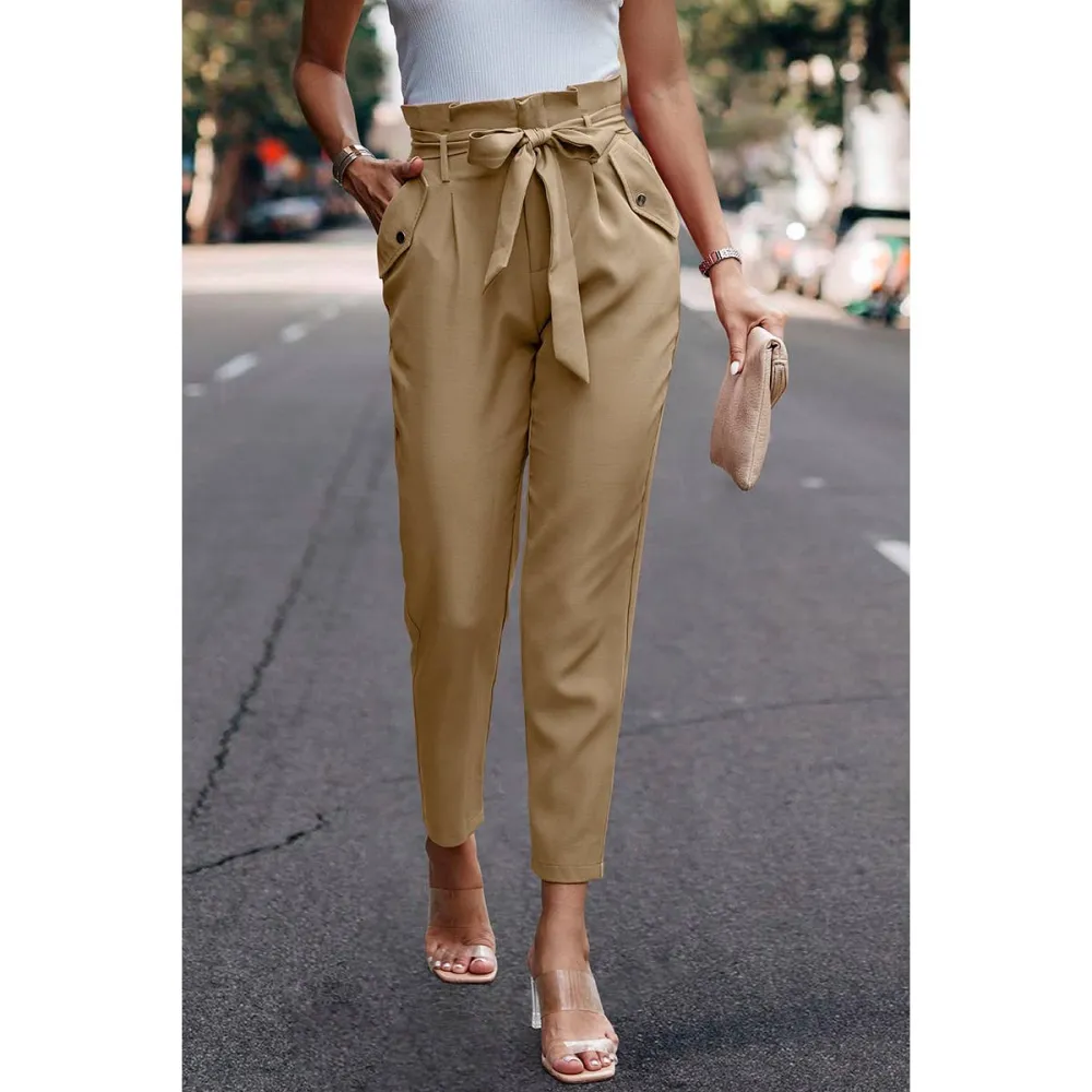 Paperbag-Waist Slim Pants