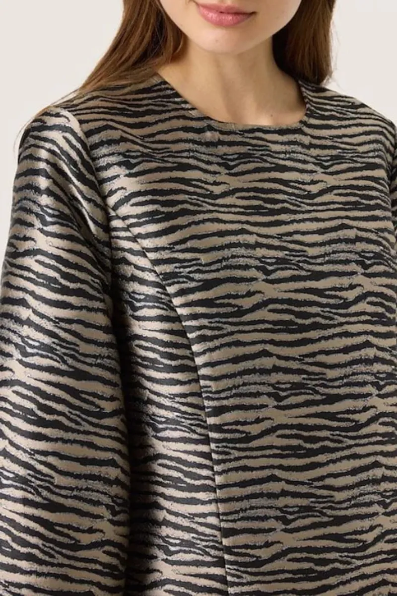 Balloon Sleeve Textured Print Dresses