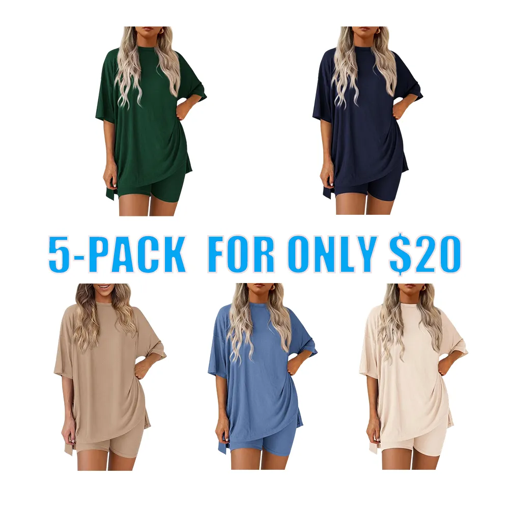 Women's Two Piece Lounge Set 2025 Summer Casual Oversized Shirts