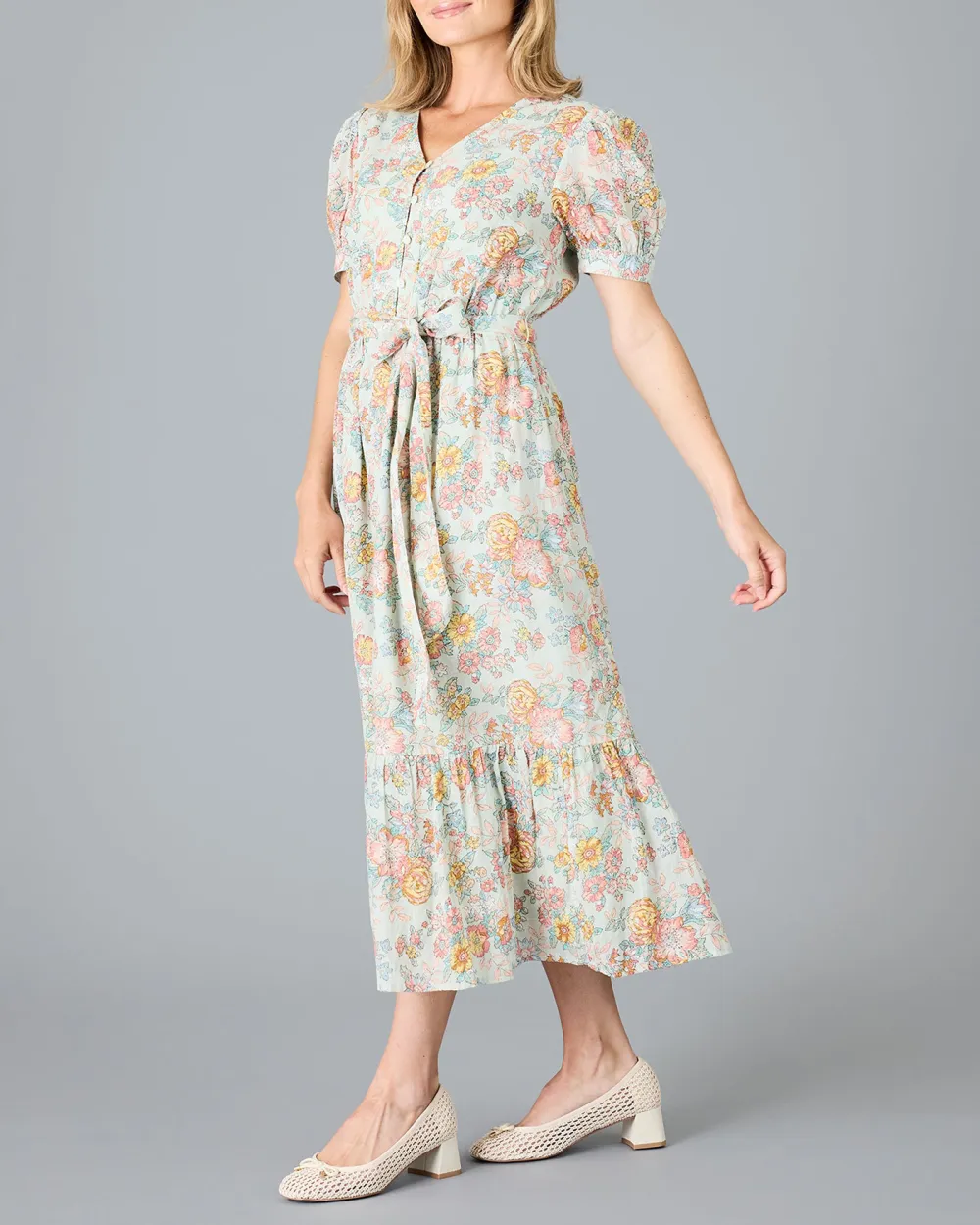 Pastel Floral Belted Dress