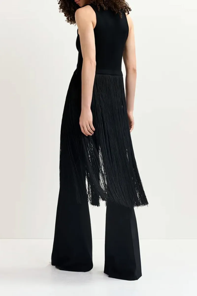 Black Sleeveless Fringe Hem Dresses