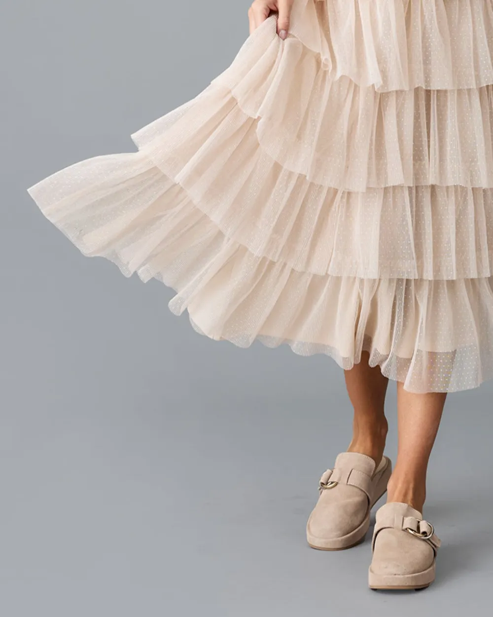 Light Pink Tiered Tulle Maxi Skirt