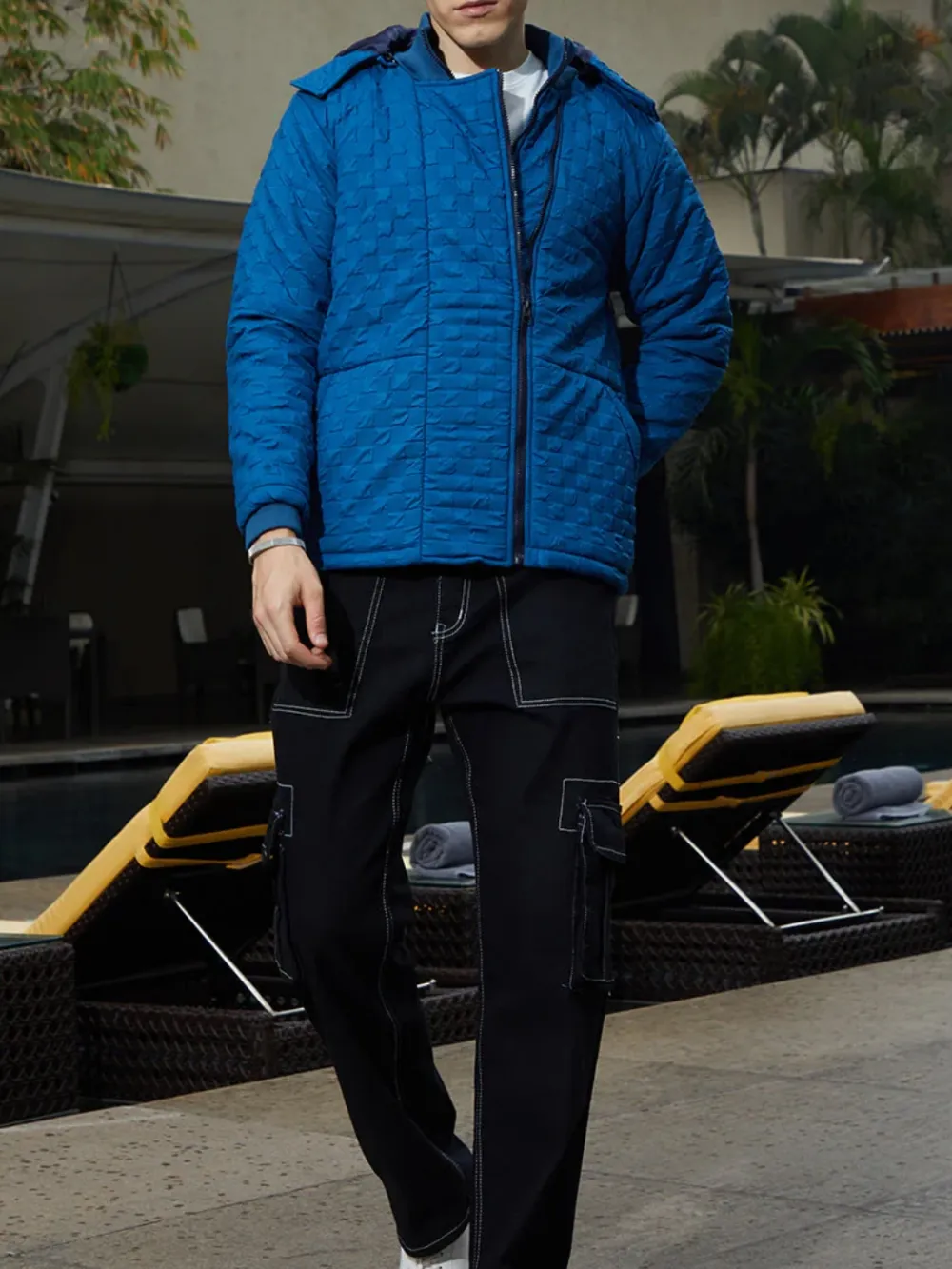 Blue Casual Style Puffer Jacket