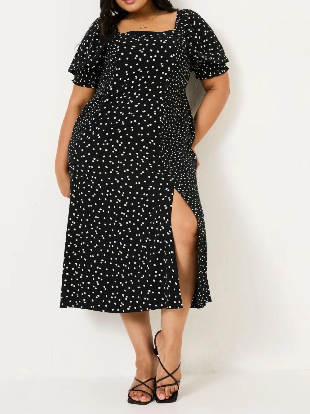 Black Floral Milkmaid Midi Dress