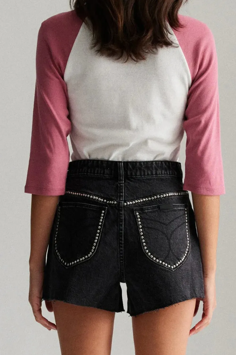 Retro Distressed Chain Slim Washed Black Shorts