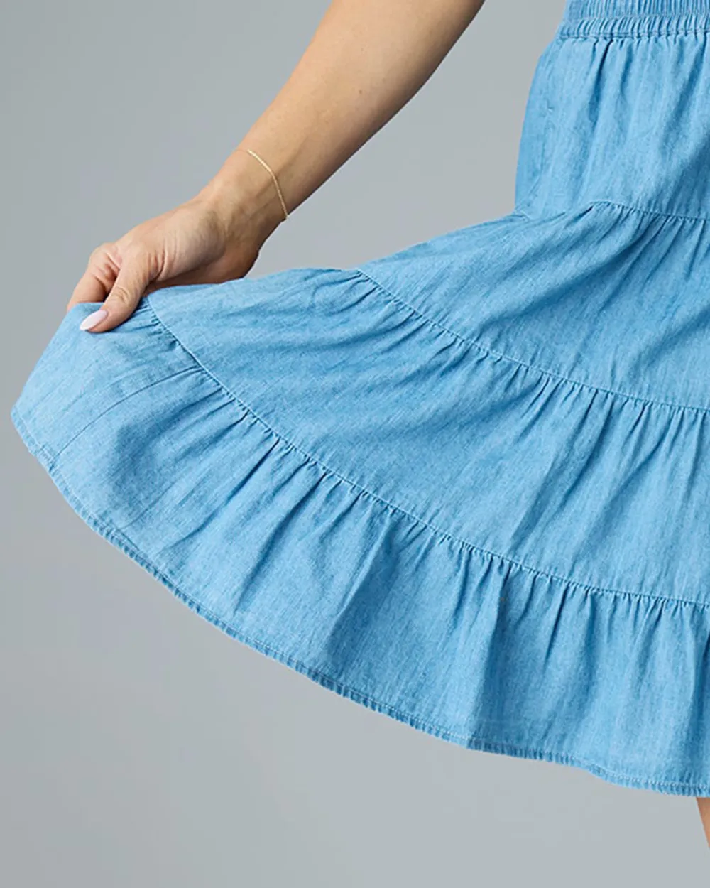 Light Blue Tiered Midi Skirt