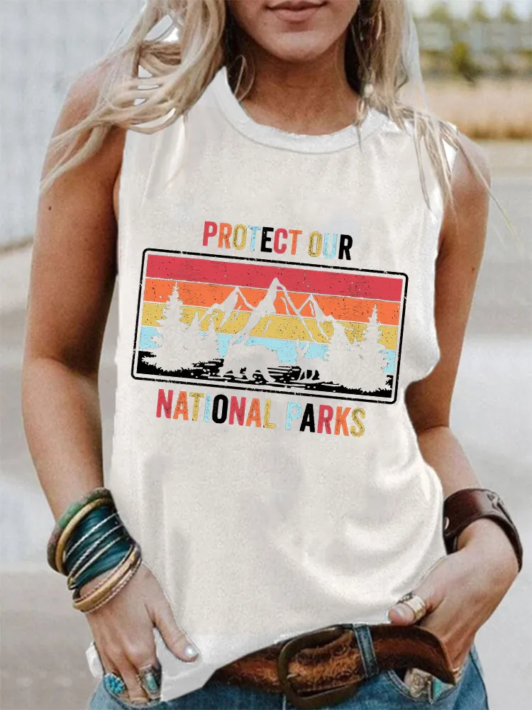 Women's Sleeveless Vest With Protect Our National Parks Prints