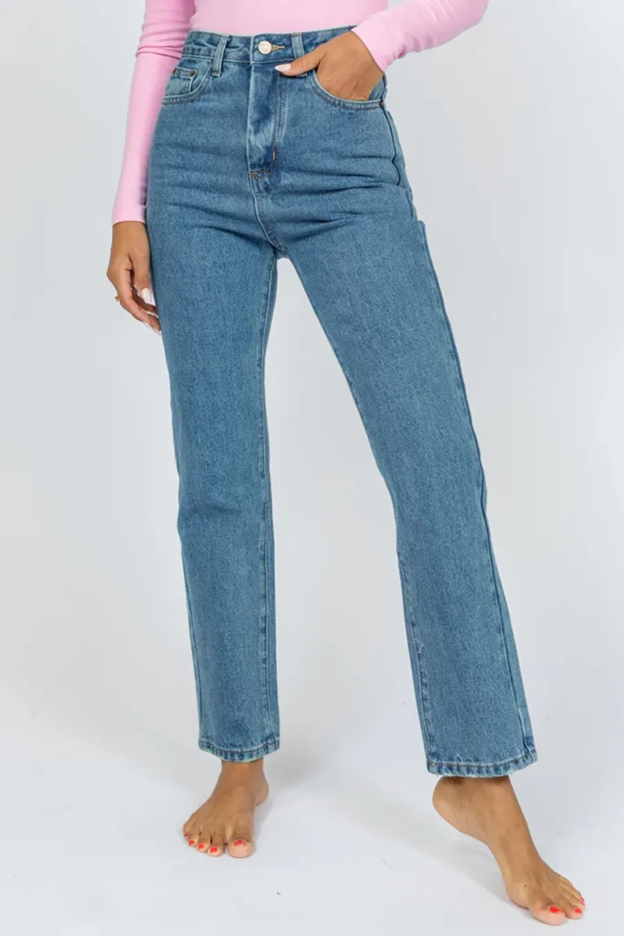 Medium Wash Straight Leg Mom Jeans