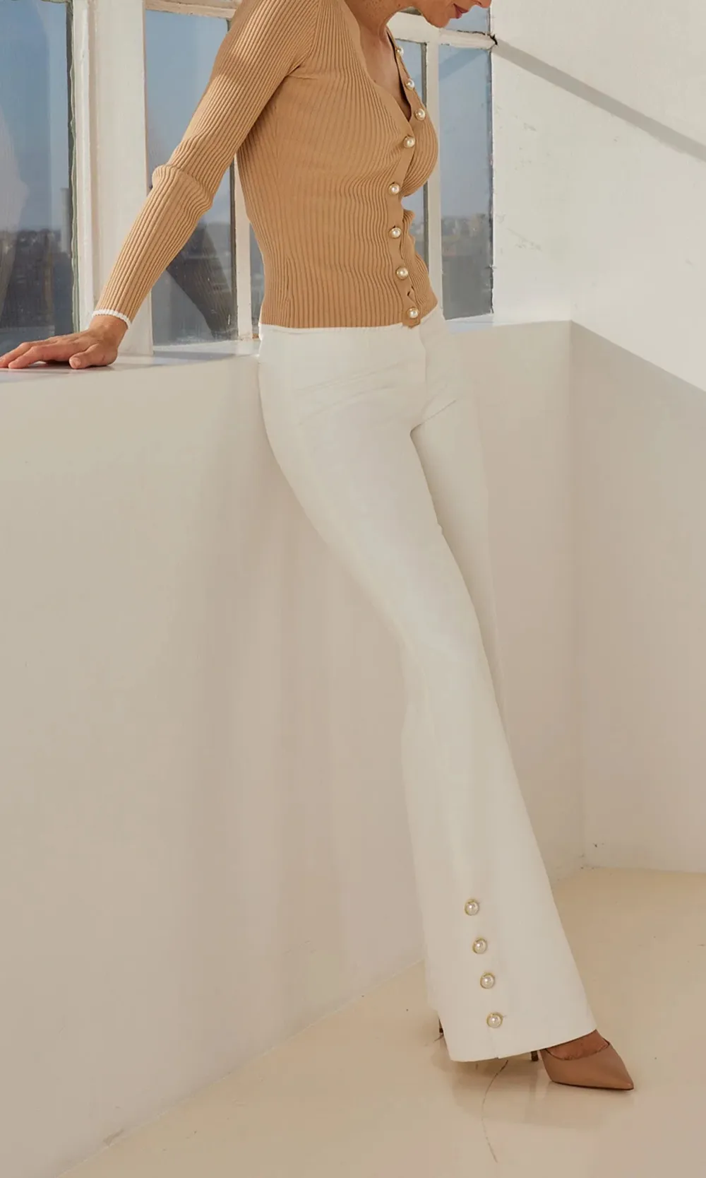 White Crepe Long Pants