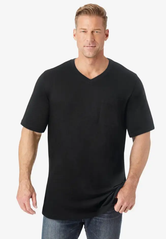 Shrink-Less Lightweight Longer-Length V-neck T-shirt