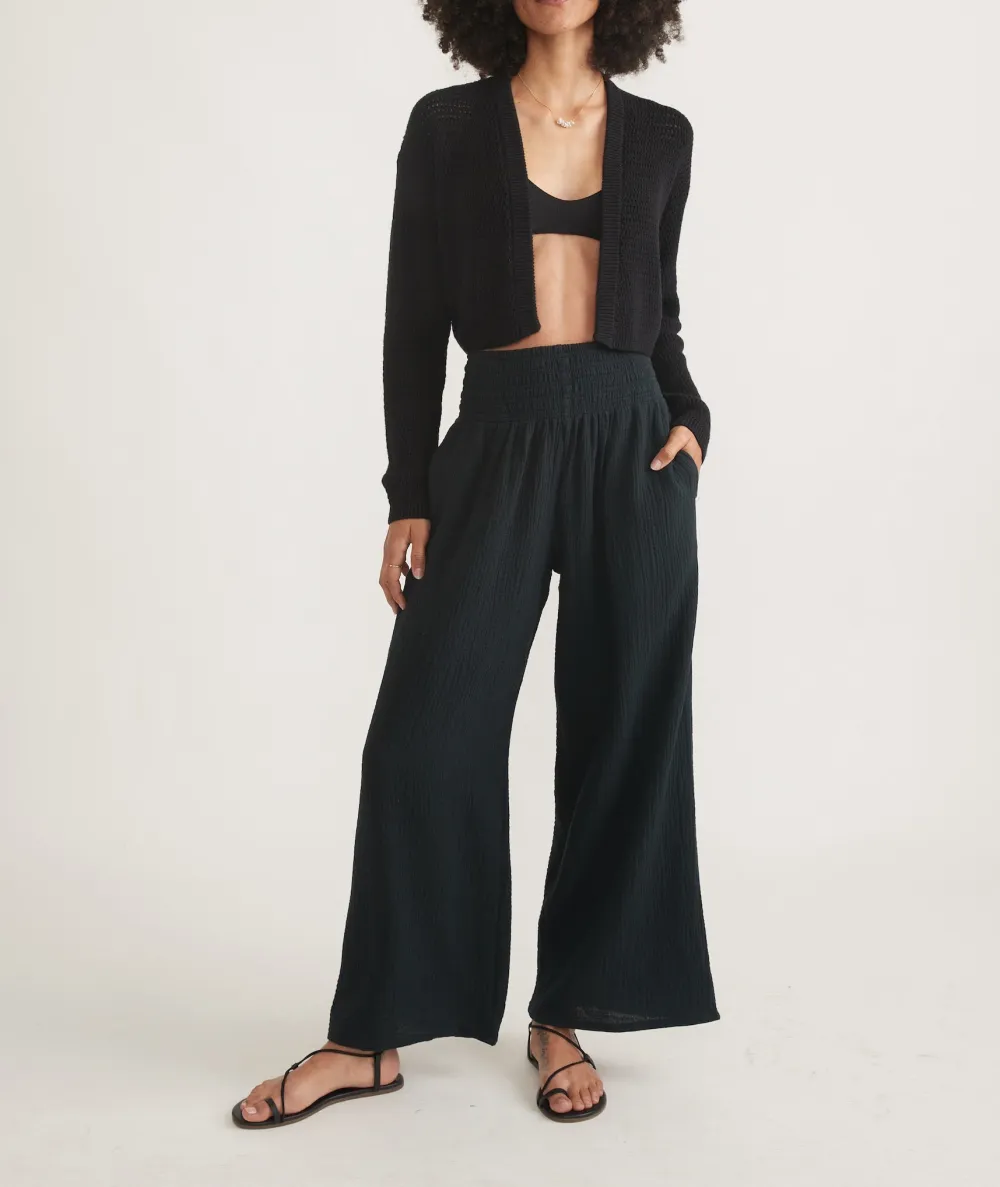 Black Elastic-Waist Palazzo Pants