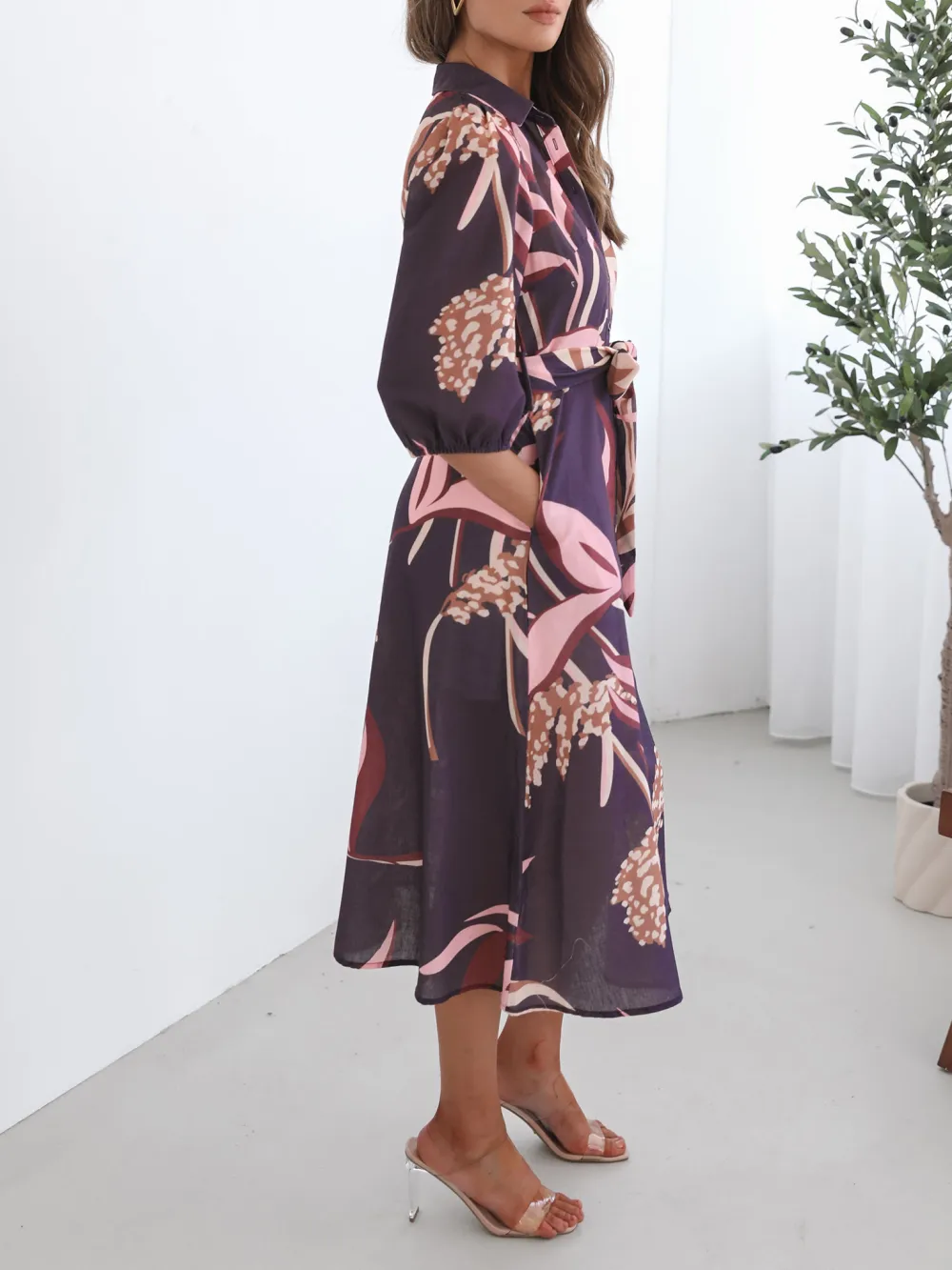 Casual Style Violet Floral Dress