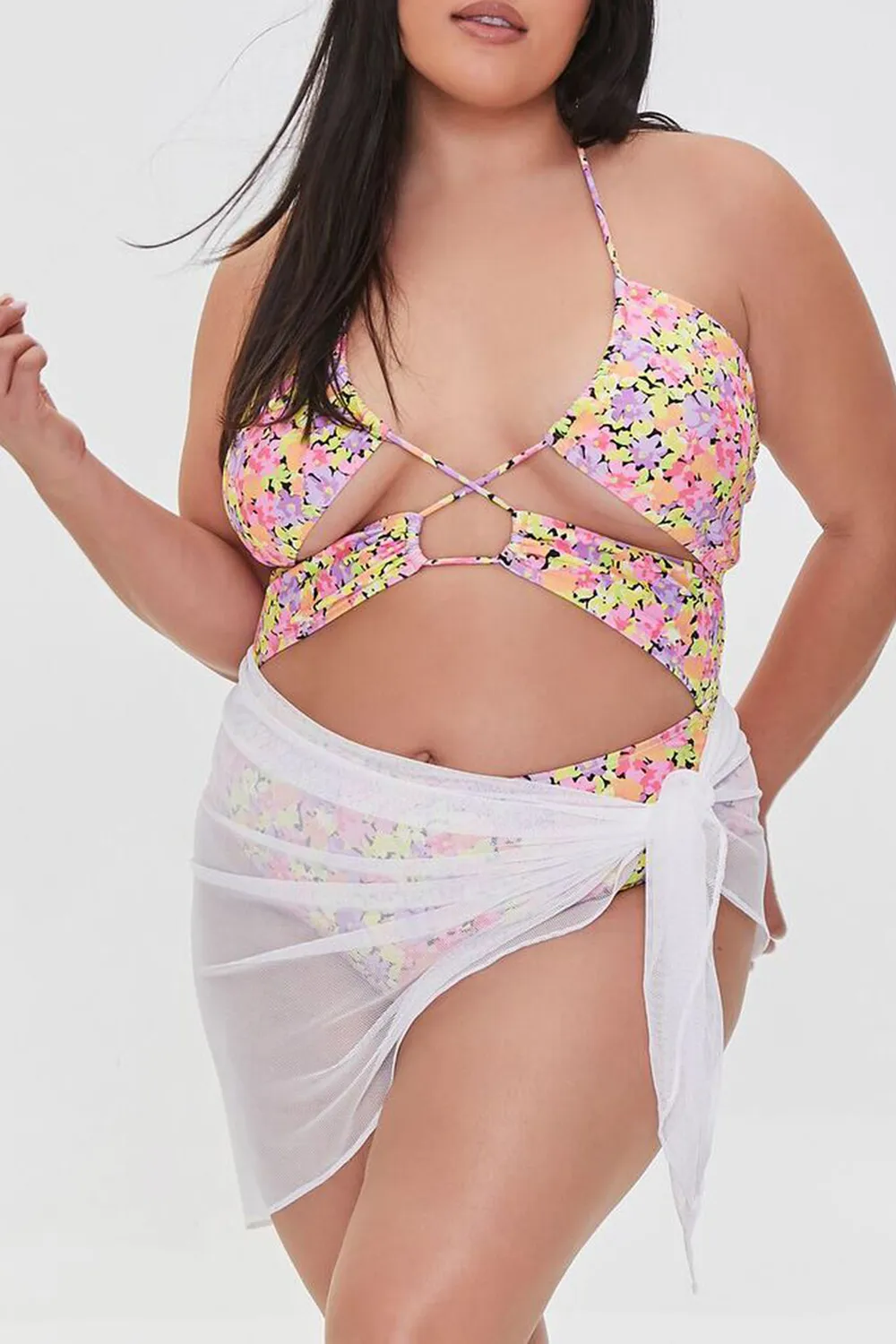 Plus Size Mesh Swim Cover-Up Sarong