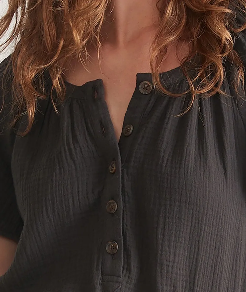 Short-Sleeve Buttoned Linen Romper