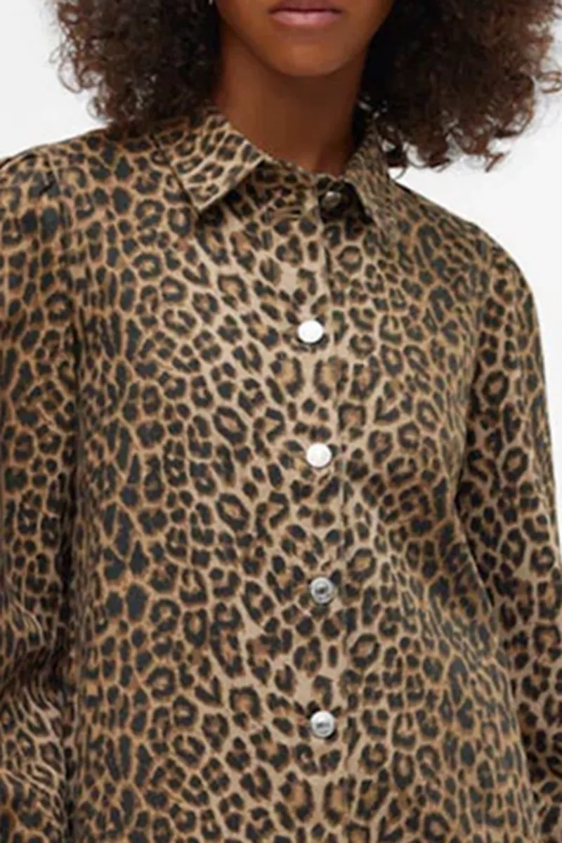 Leopard Print Shirt Collar Button Down Dresses