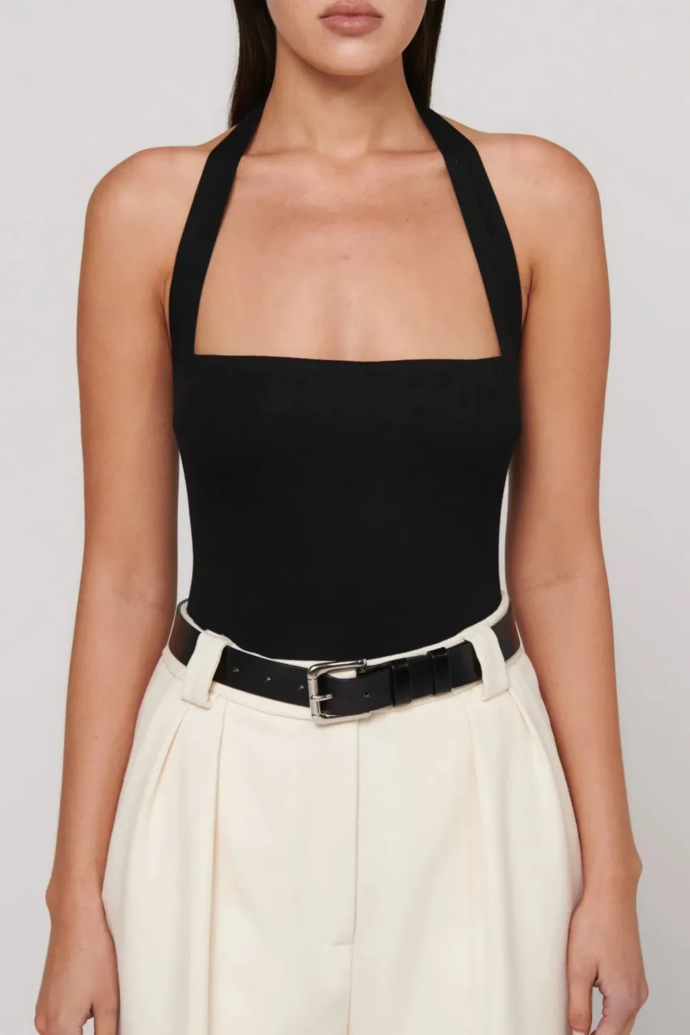 Black Simple Collarbone Comfortable Breathable Bodysuit