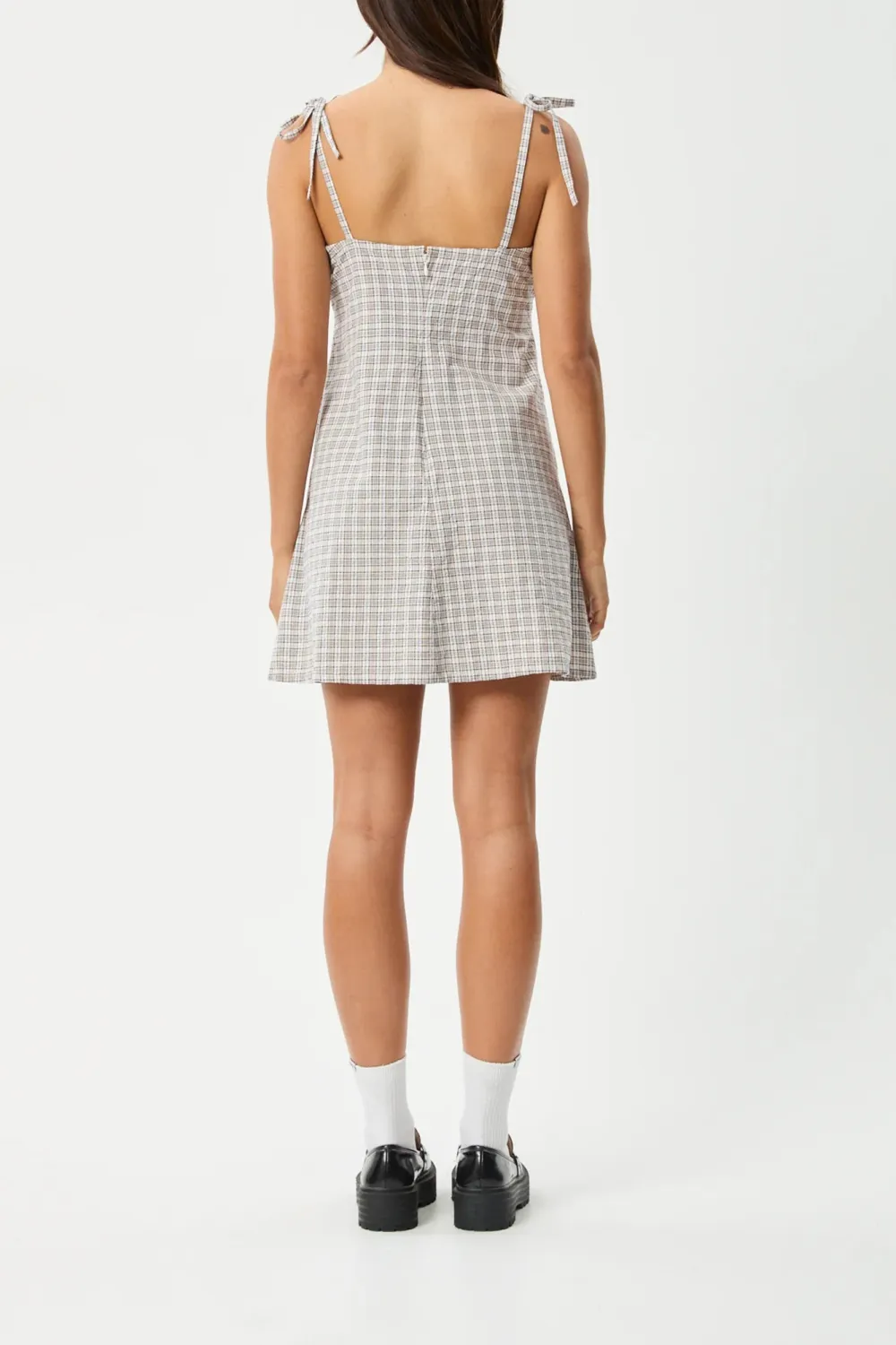 White Simple Plaid V-Neck Mini Dresses