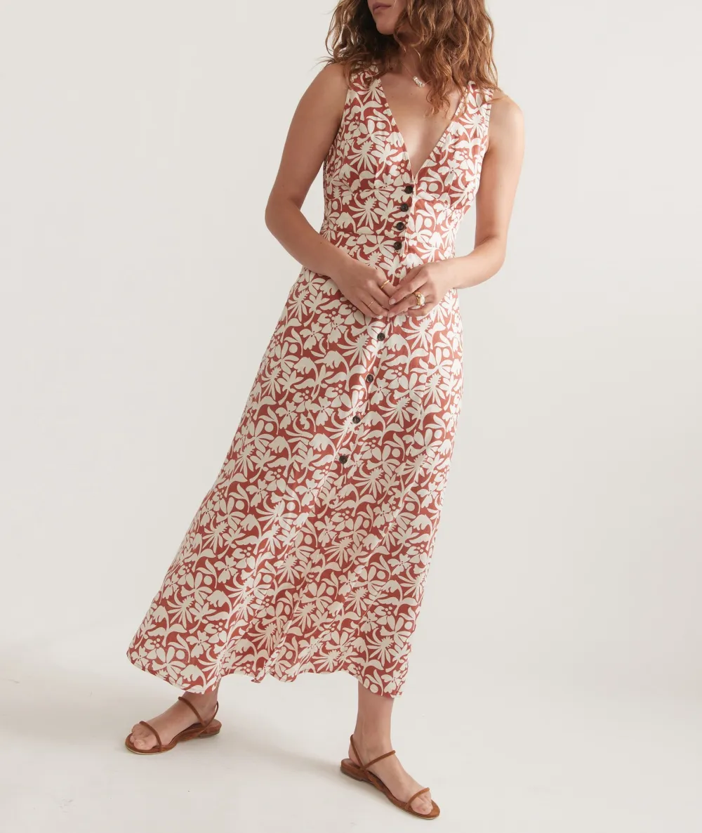 Rusty Floral Button-Front Maxi Dress