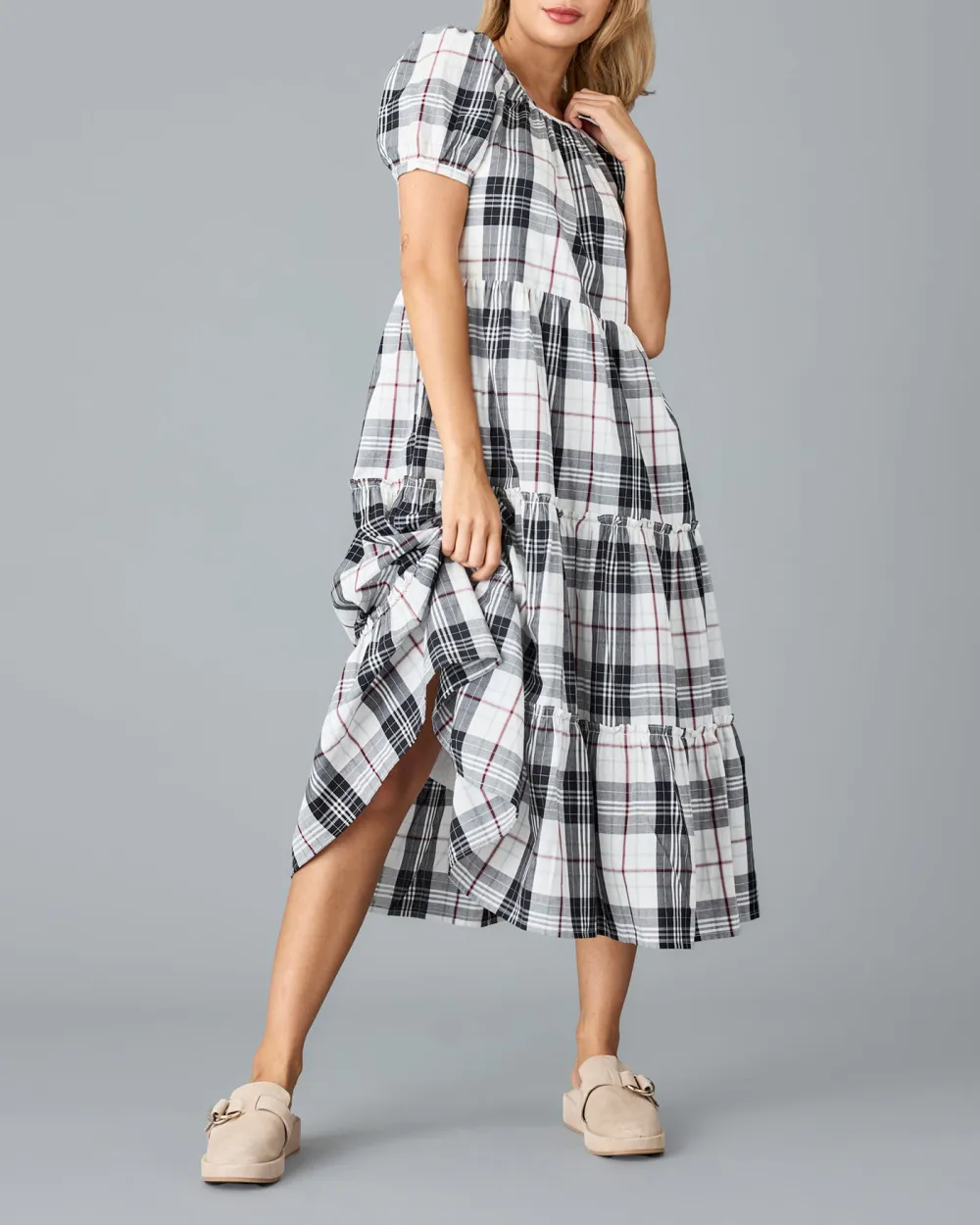 Black And White Plaid Midi Dress