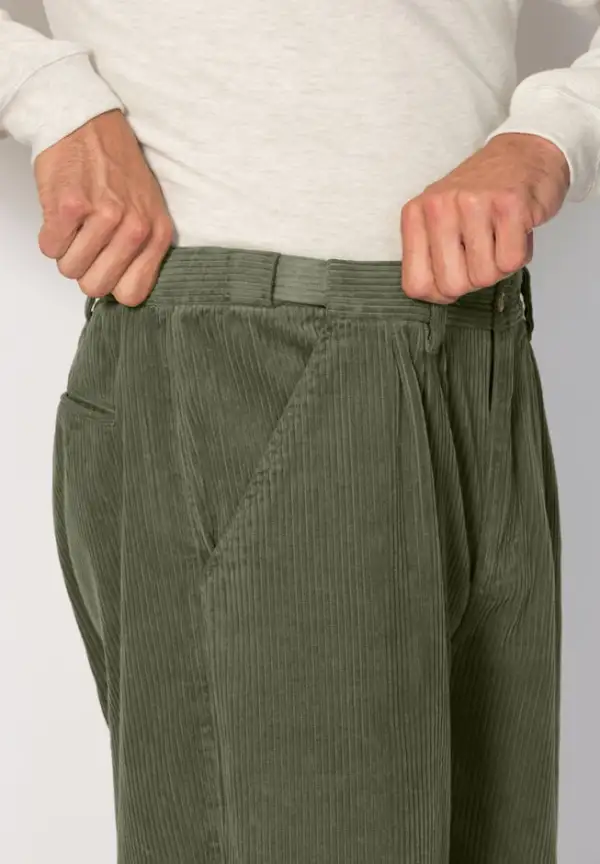 Expandable Waist Corduroy Pleat-Front Pants