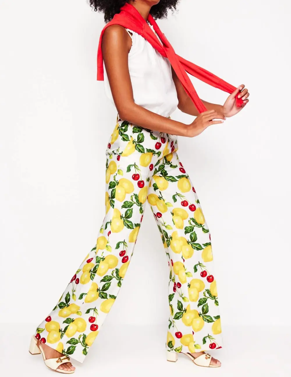 Ivory Cherry - Print Linen Jeans