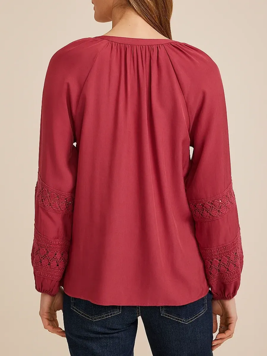 V-Neck Lace Detail Blouse
