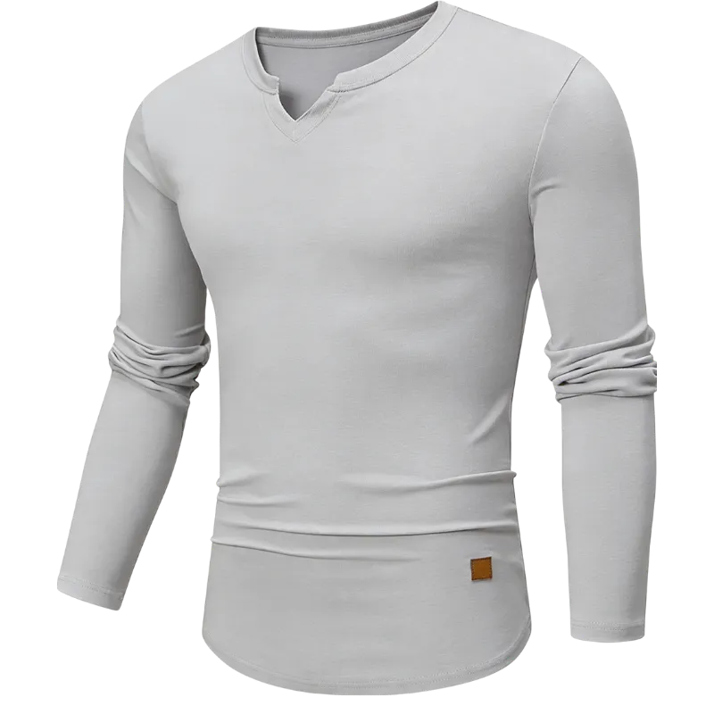 Mens Long Sleeve Muscle V-Neck Longline Ribbed Tee Shirts