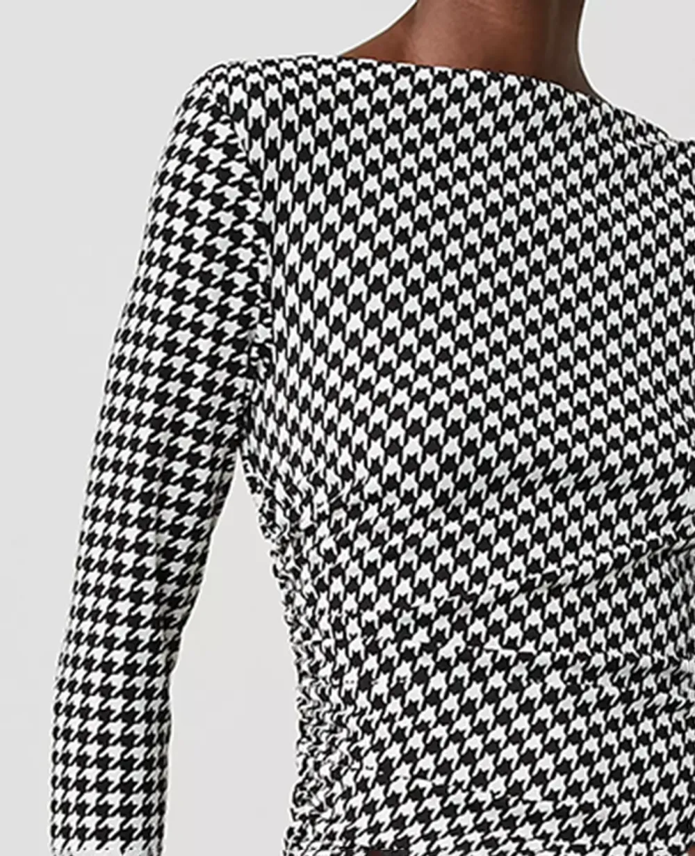Houndstooth Gathered Waist Column Sheath Dress