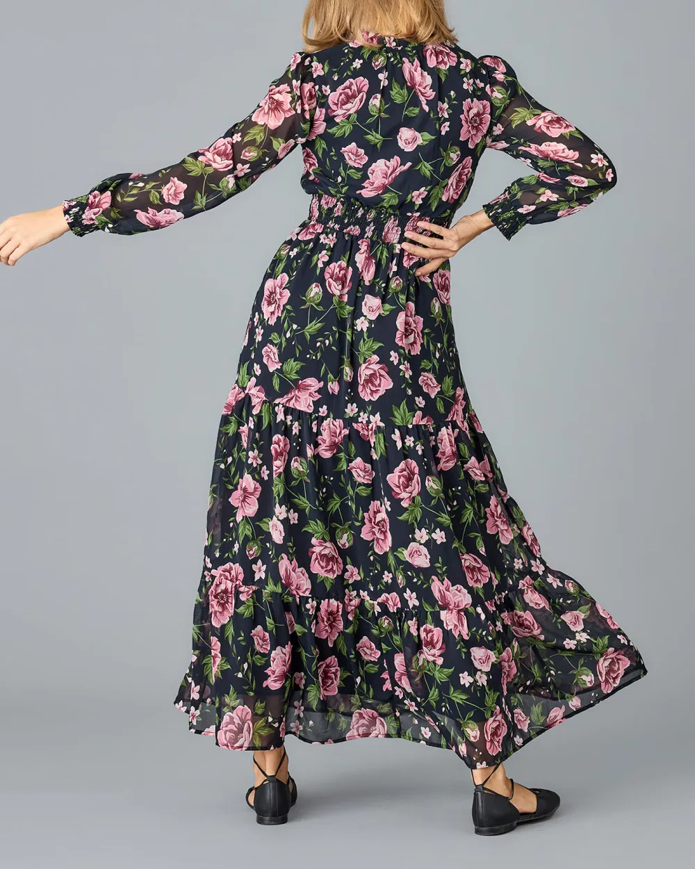Floral Print Long Sleeved Maxi Dress