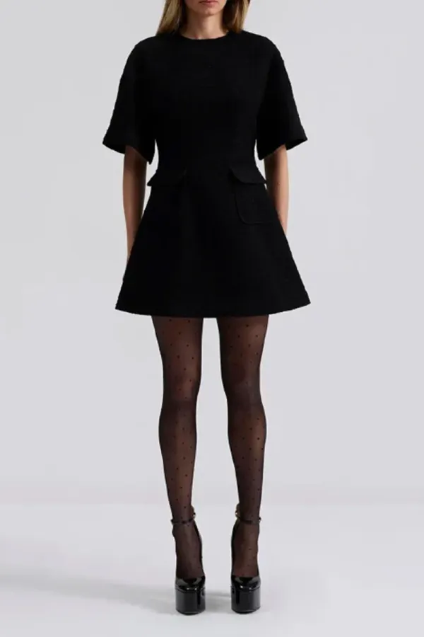 Black Pocket Detailed Short Sleeve Dresses
