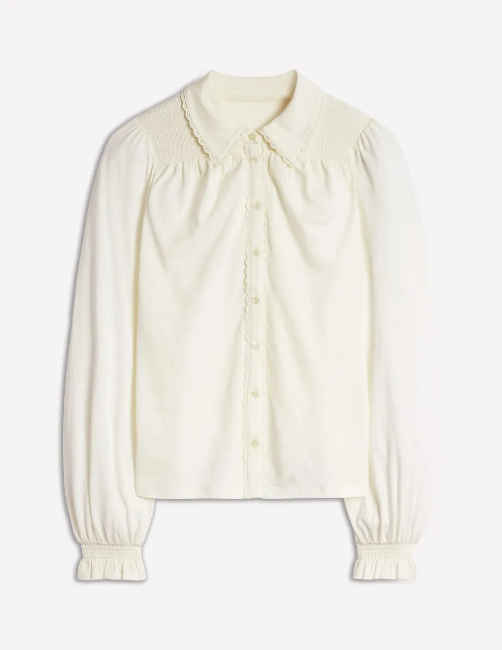 Ivory Ruffled - Collar Long - Sleeve Blouse