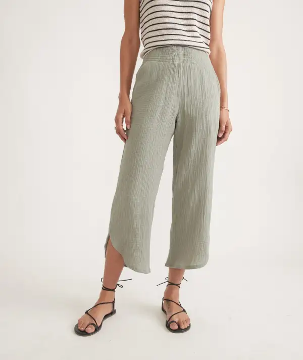 Olive Green Textured Cropped Pants