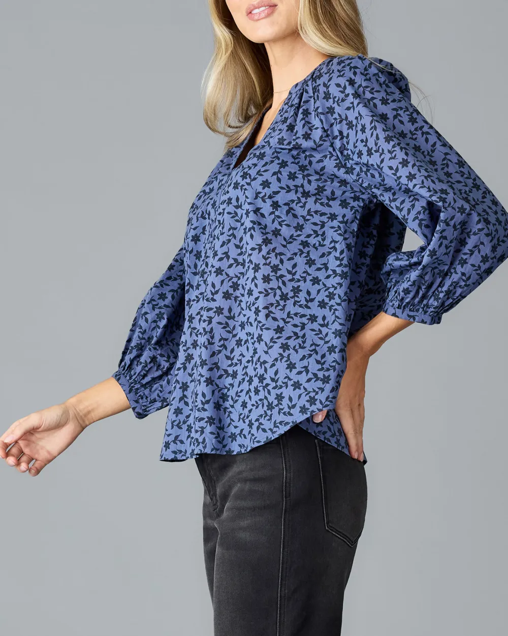 Stylish Blue V-Neck Blouse