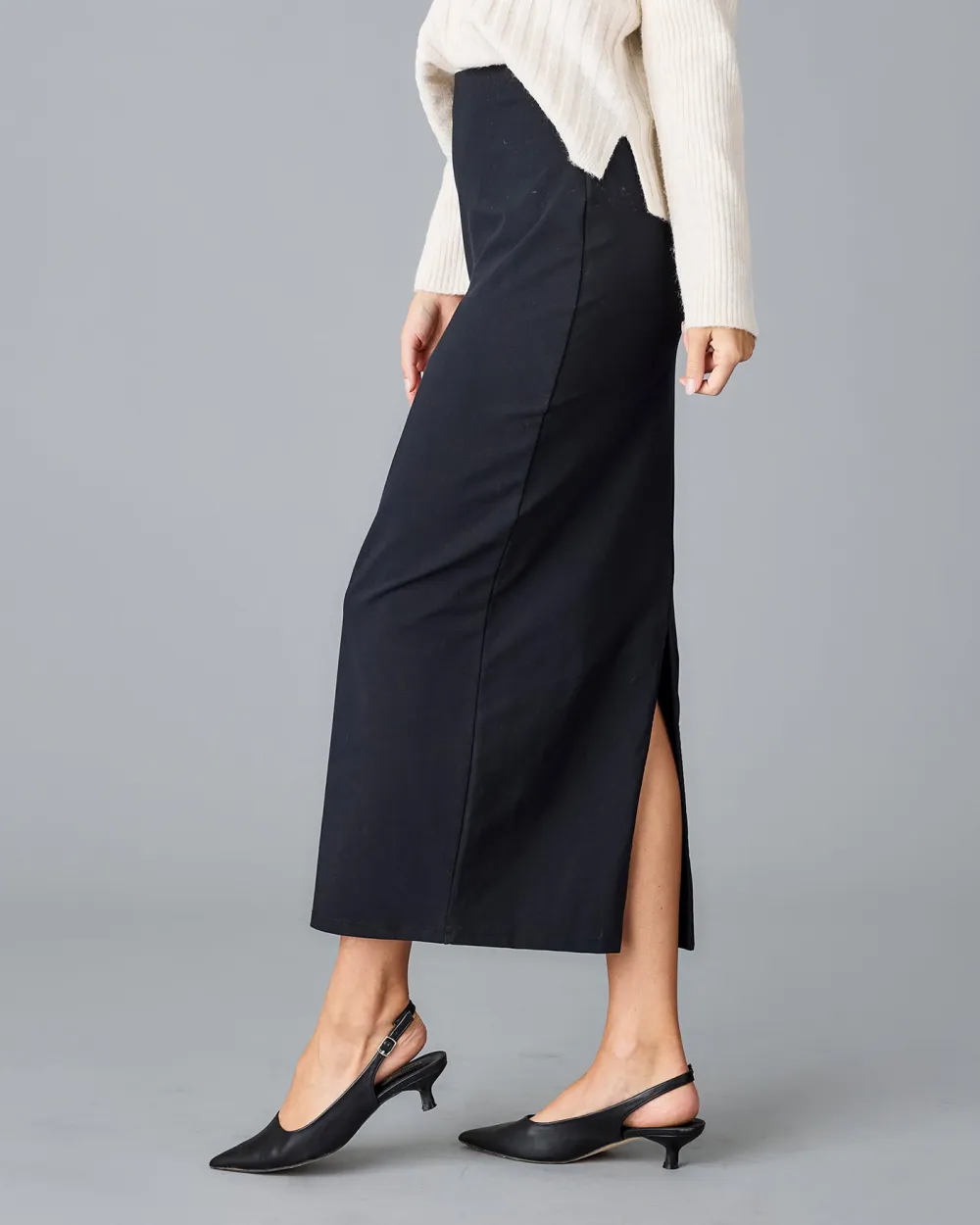 Black Knit Midi Skirt