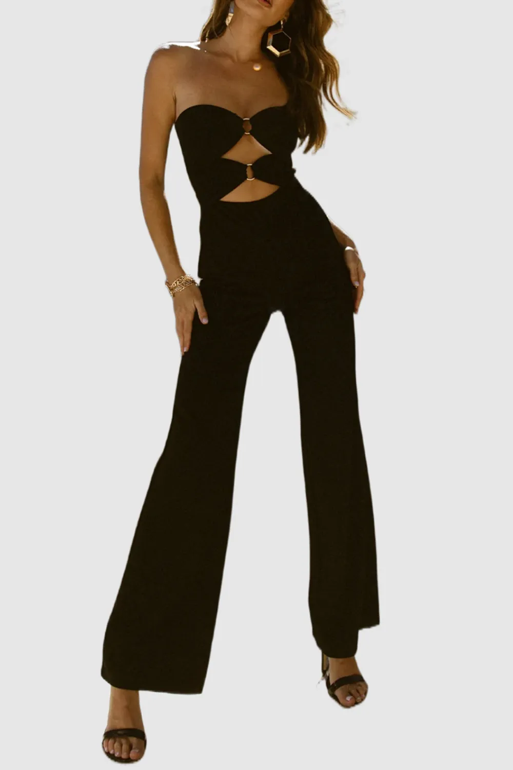 Black Mature Sexy Hollow-Out Jumpsuit