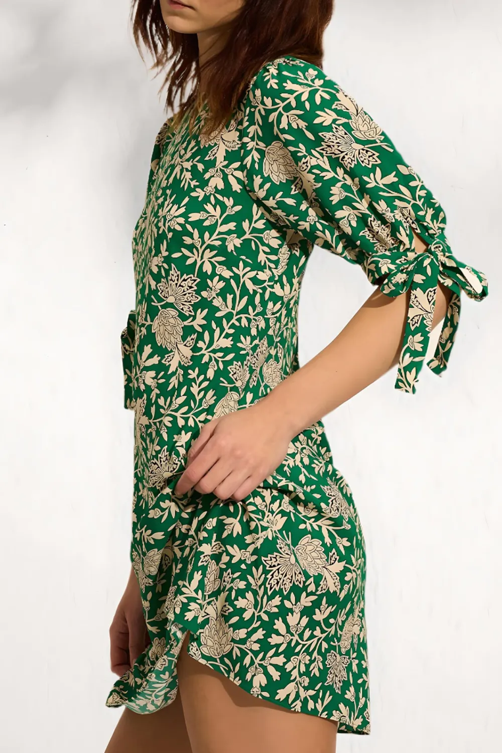 Simple Temperament Apple Green Plants Print  Dress