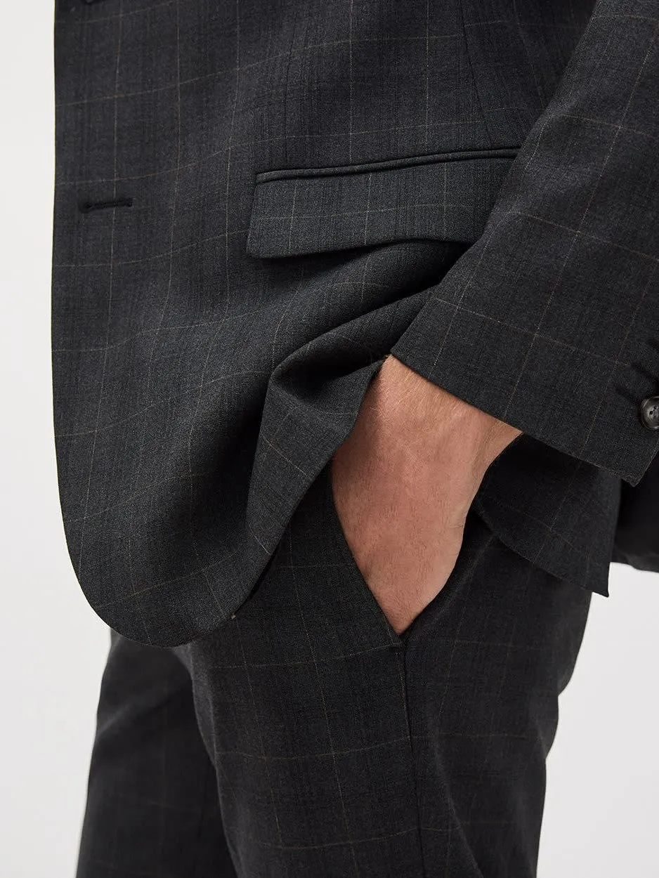Commuting Style Slim-Fit Charcoal Suit Blazer