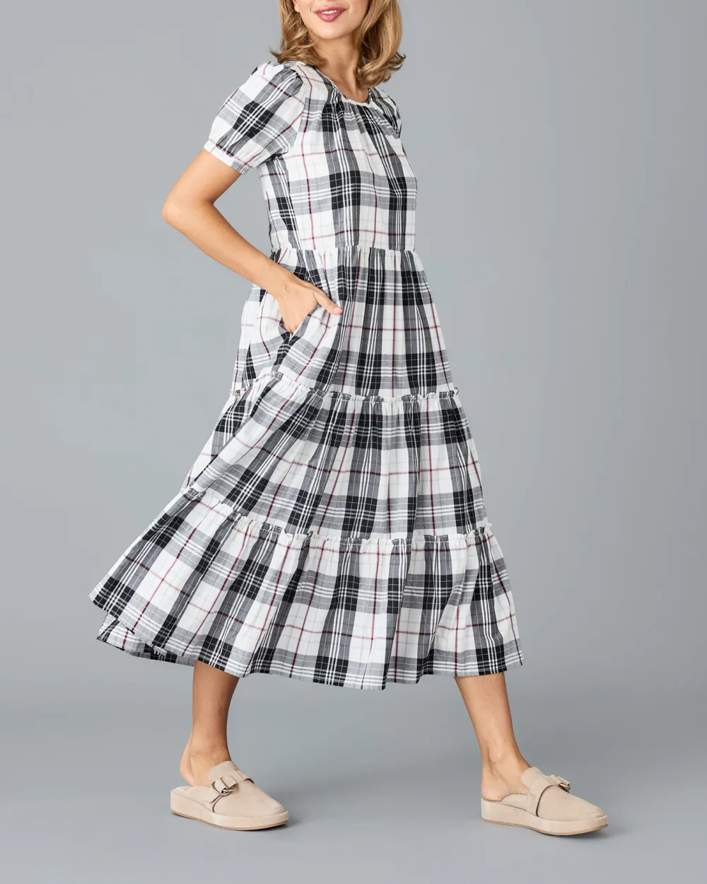 Black And White Plaid Midi Dress