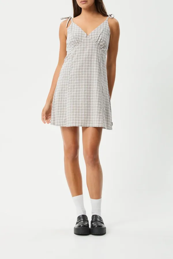 White Simple Plaid V-Neck Mini Dresses