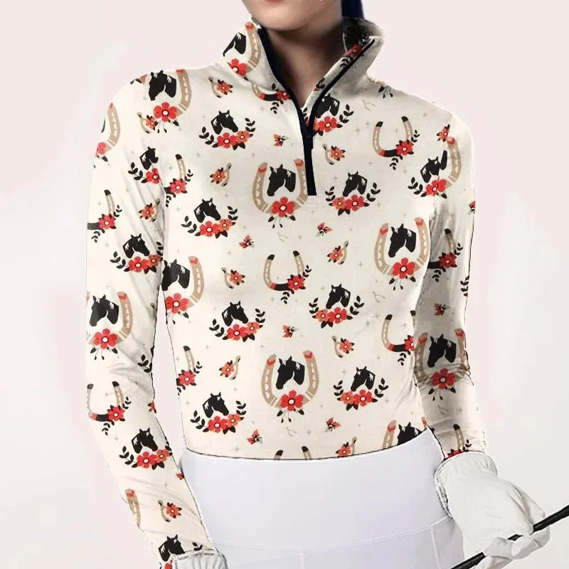 Women's Equestrian Print Long Sleeve Shirt