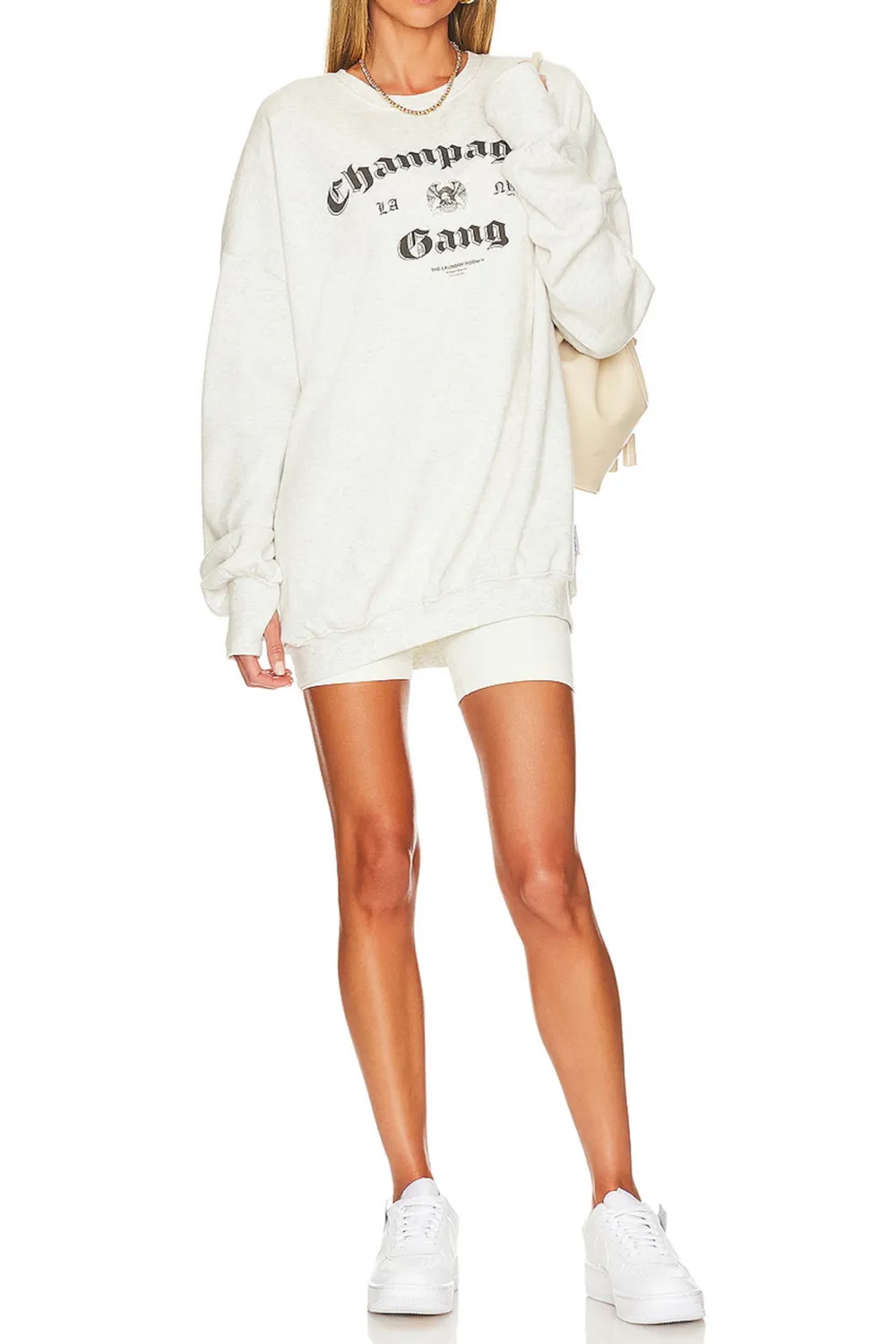 White Round Neck Classic Minimalist Breathable Loose Hoodie