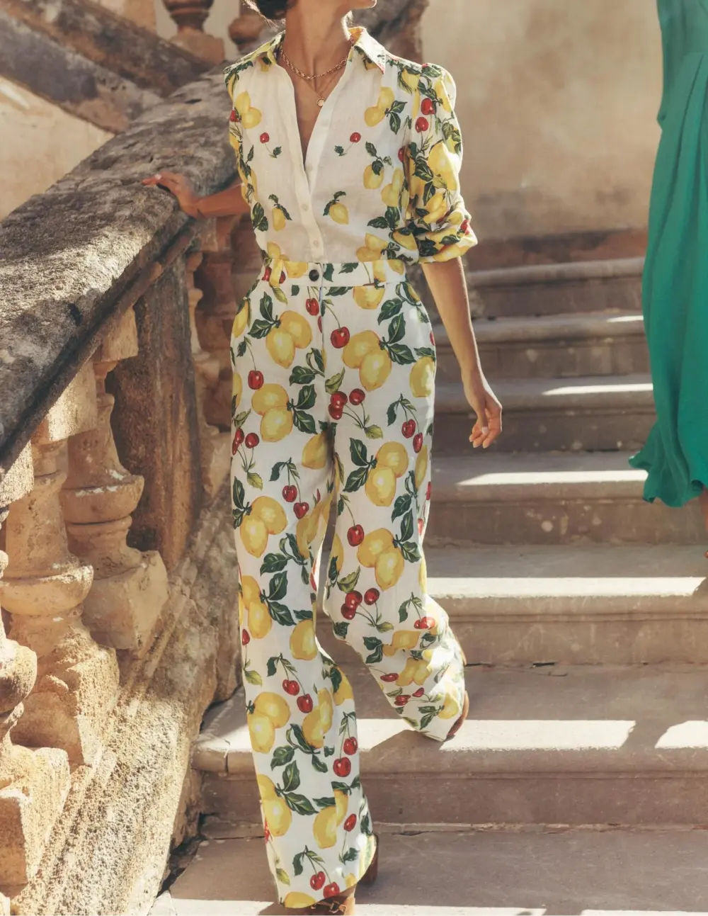 Ivory Cherry - Print Linen Jeans