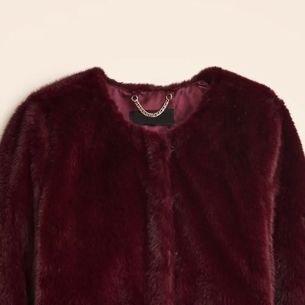 Crew Neck Faux Fur Jackets