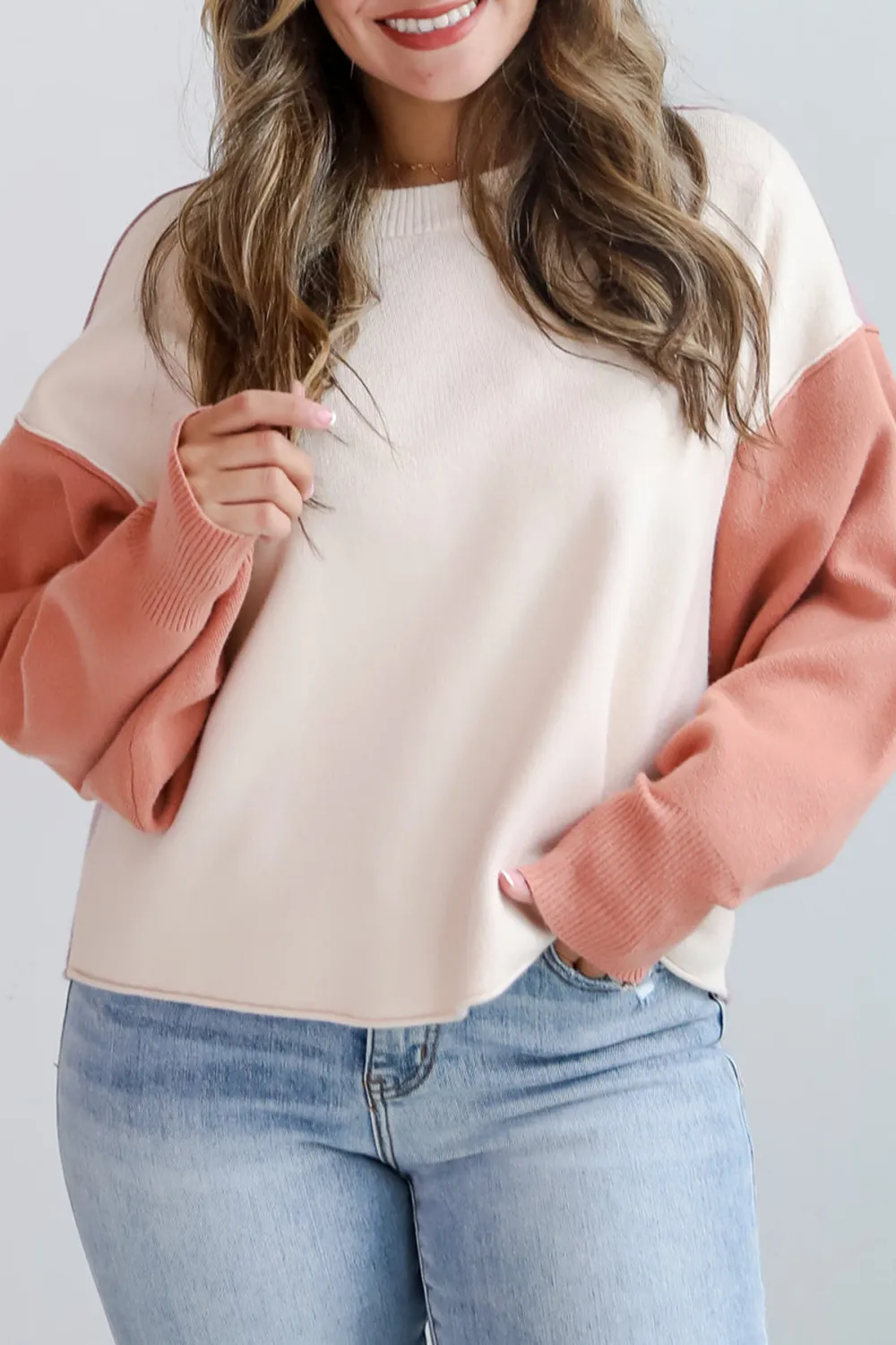 Complete Sophisticate Cream Color Block Sweater