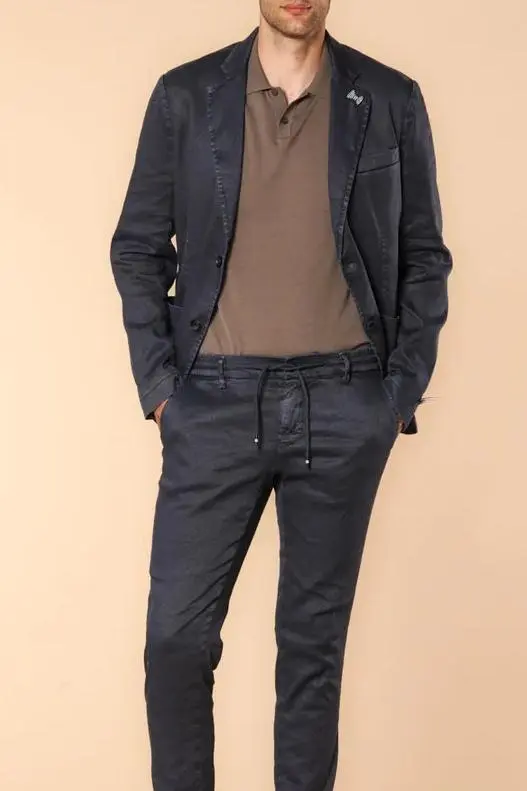 Men's Navy Blue cotton and linen slim trousers