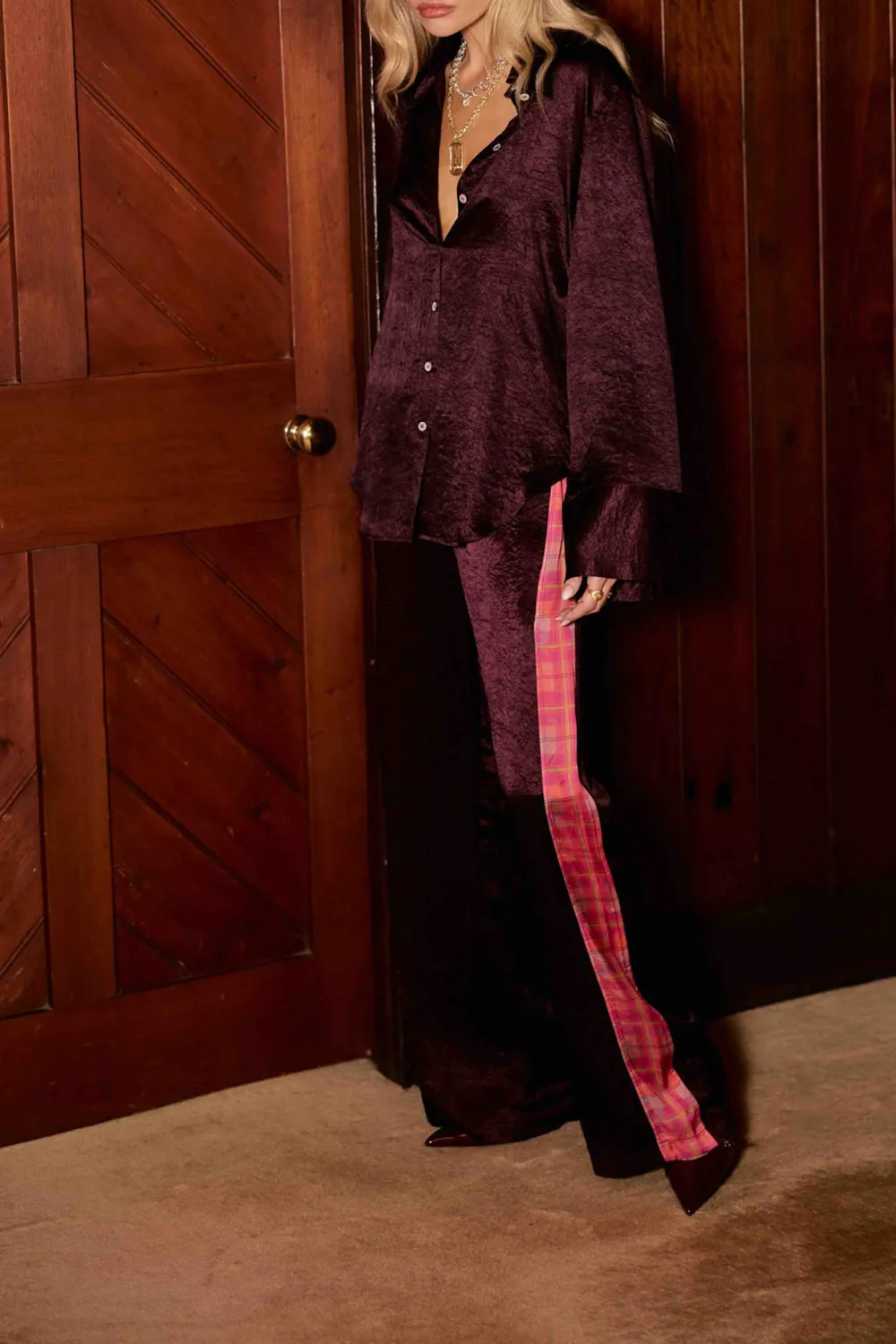 Simple Commuting Loose Plaid Drawstring Pants