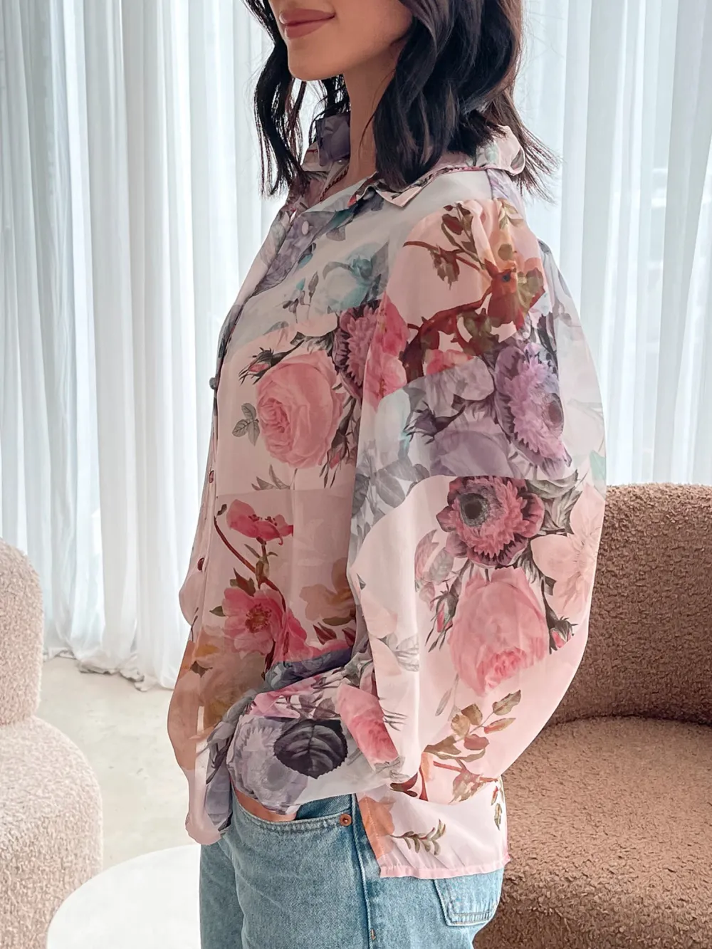 Pink Patchwork Print Fleet Blouse