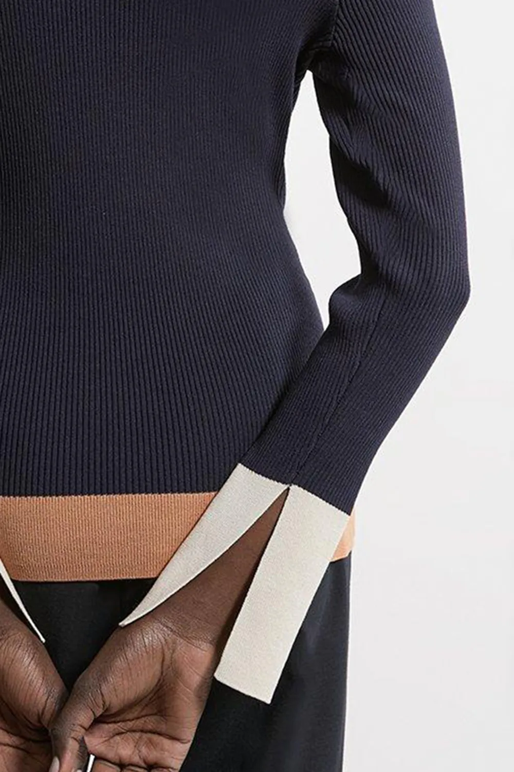 Casual Style Knit Half Zip Cuff Detail Top