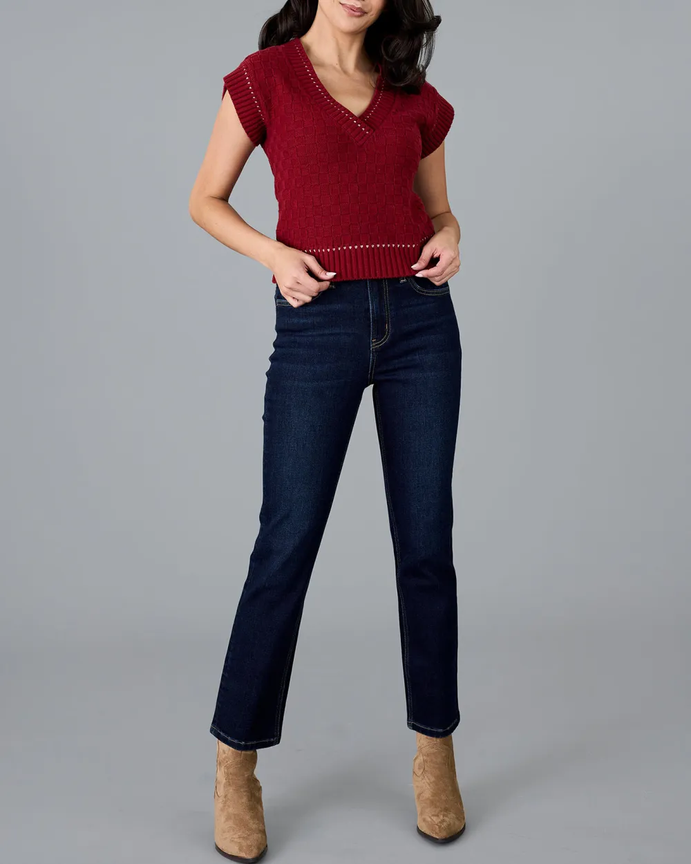 Burgundy Cut Out Knitted Top