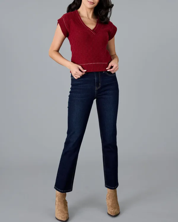Burgundy Cut Out Knitted Top
